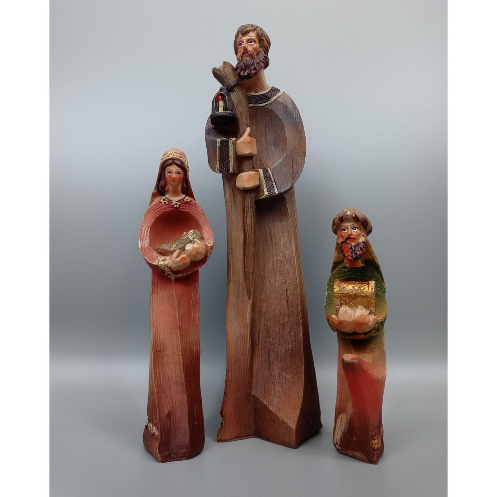 Rustic Nativity Scene Figurines 3pc Mary w/ Baby Jesus Joseph Wise Man Decor
